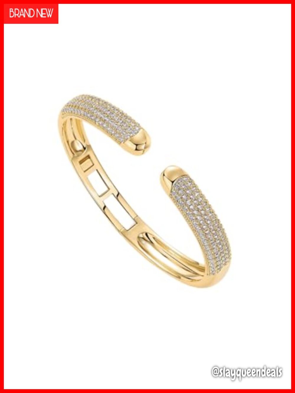 14k Gold Plated CZ Cuff Bracelet Hinged Bangle